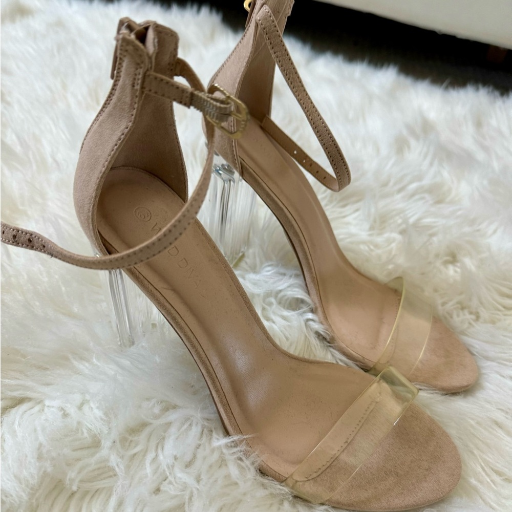 6.5 nude sexy clear block heels. Excellent condition! (Worn ONCE)